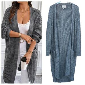 Gray MOHAIR Cardigan HERITAGE COLLECTION Long Knit Sweater open tunic XL EC Grey